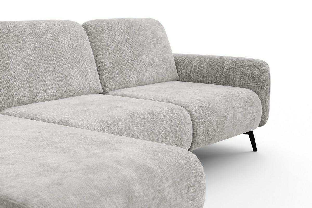 ECKSOFA FEBE 4-Sitzer LINKS, hellgrauer Chenille-Stoff - Hellgrau/Schwarz, Holz/Textil (264/157cm) - Wozimo