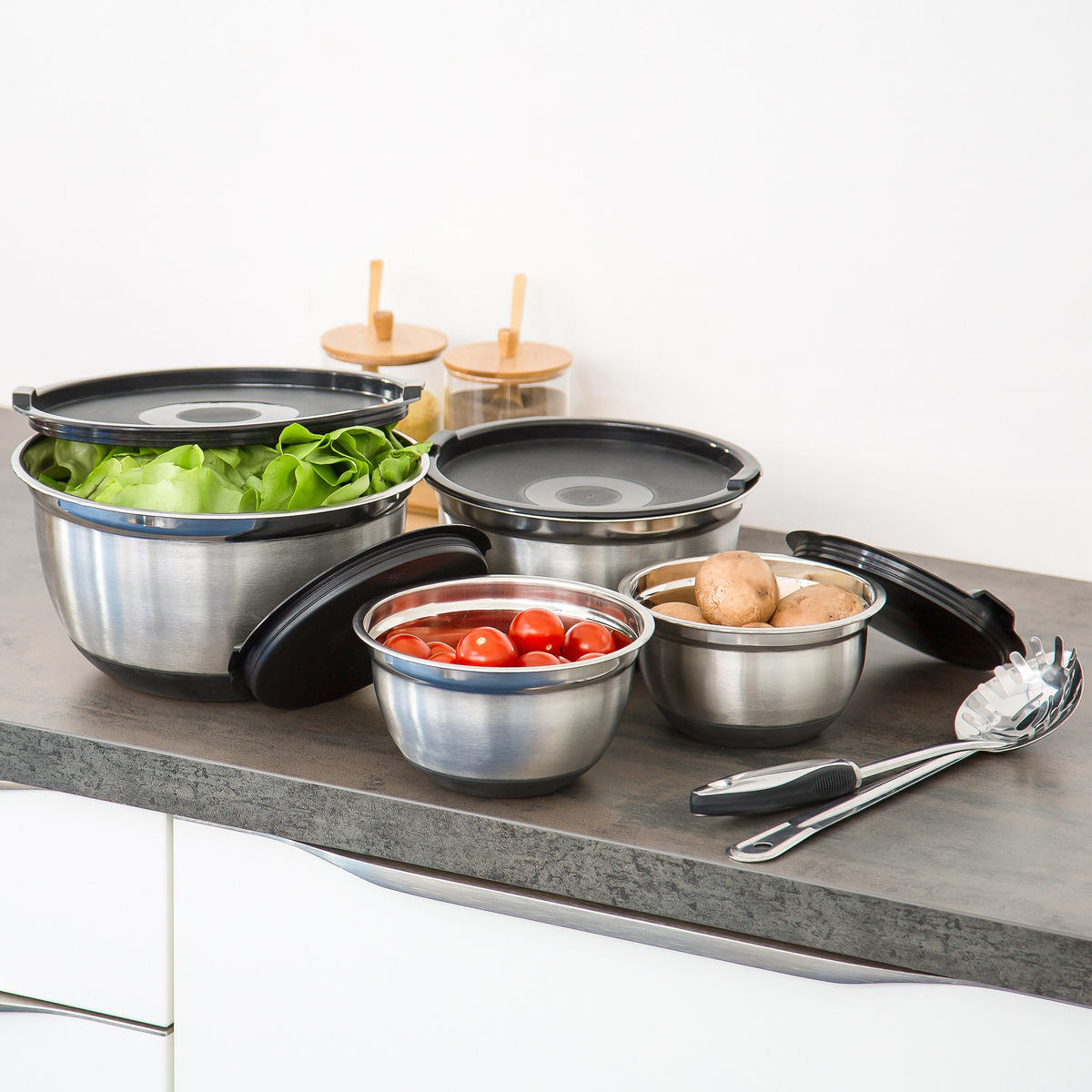 SÚPRAVA mís - viacfarebná, kov/plast - Relaxdays