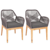 GARTENSTUHL 2er-Set HxBxT 85x58x59cm Sitzhöhe 47cm wetterfest Seilgeflecht Holz Akazie Grau Kissen Anthrazit - Grau, Holz (58/85/59cm) - PROREGAL