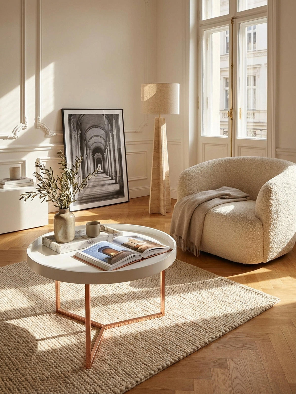 SOFATISCH LIA Rund mit Metallgestell, abnehmbares Tablett und Anti-Rutsch-Noppen, Bronze 58 x 58 x 42 cm - Bronzefarben, Holz/Metall (58/58/42cm) - KADIMA DESIGN