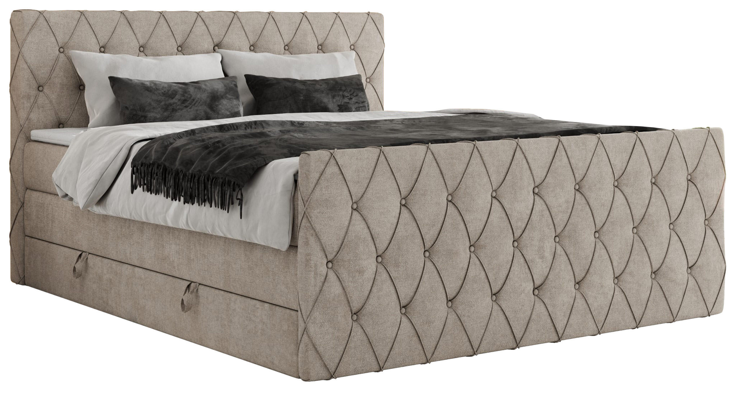 BOXSPRINGBETT MIREN KING DUO 120/200 Beige Struktur - H3 - Beige, Holz/Textil (120/200cm) - MKS