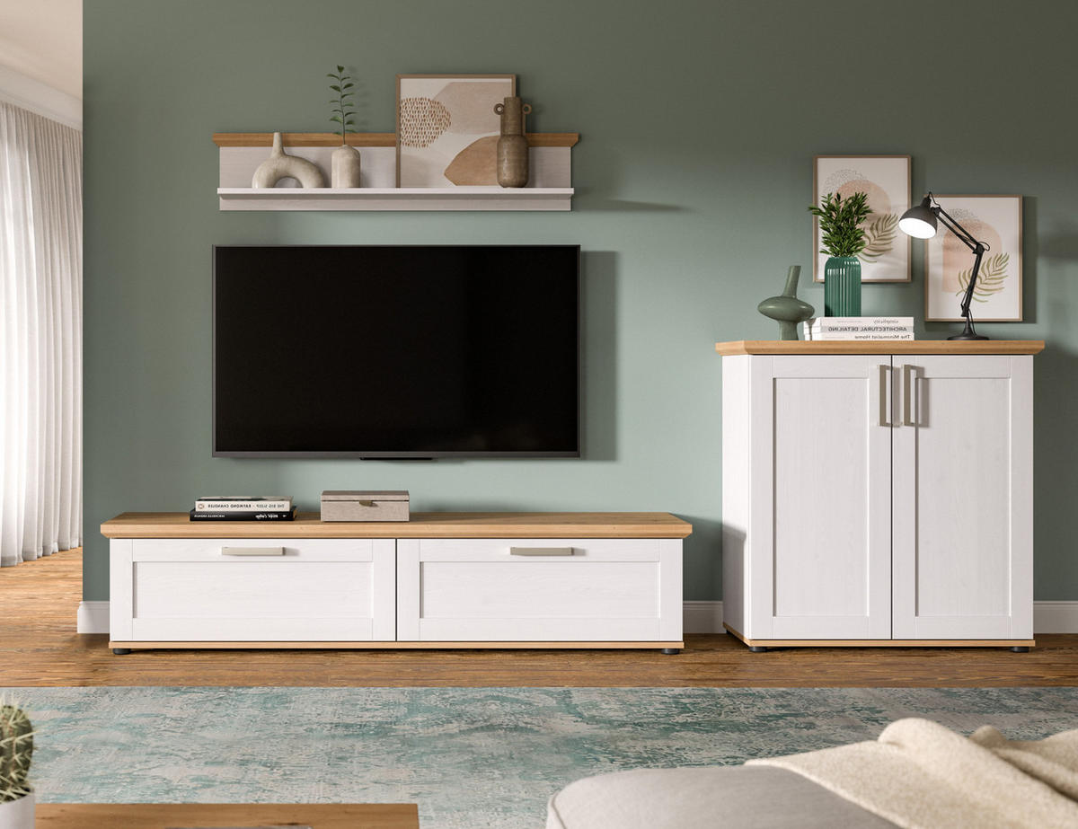 KOMMODE weiß Lärche, Eiche Artisan 84 cm, Highboard Landhaus Stil - Silberfarben/Schwarz, Holzwerkstoff/Kunststoff (84/88/37cm) - Inn.Furn