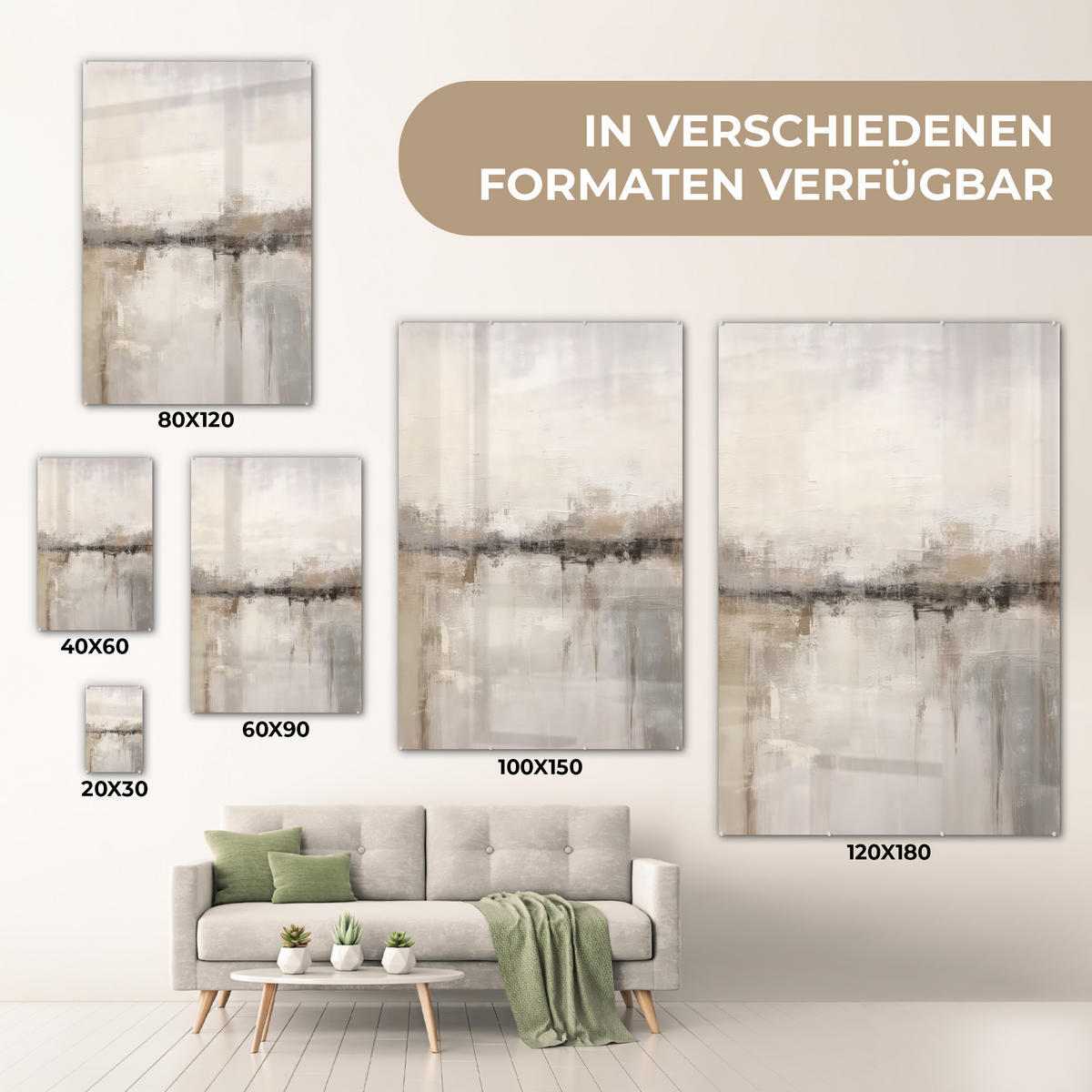ACRYLGLASBILD Moderne Kunst - Abstrakt - Beige 40x60 cm - Beige, Glas (40/60cm) - MuchoWow