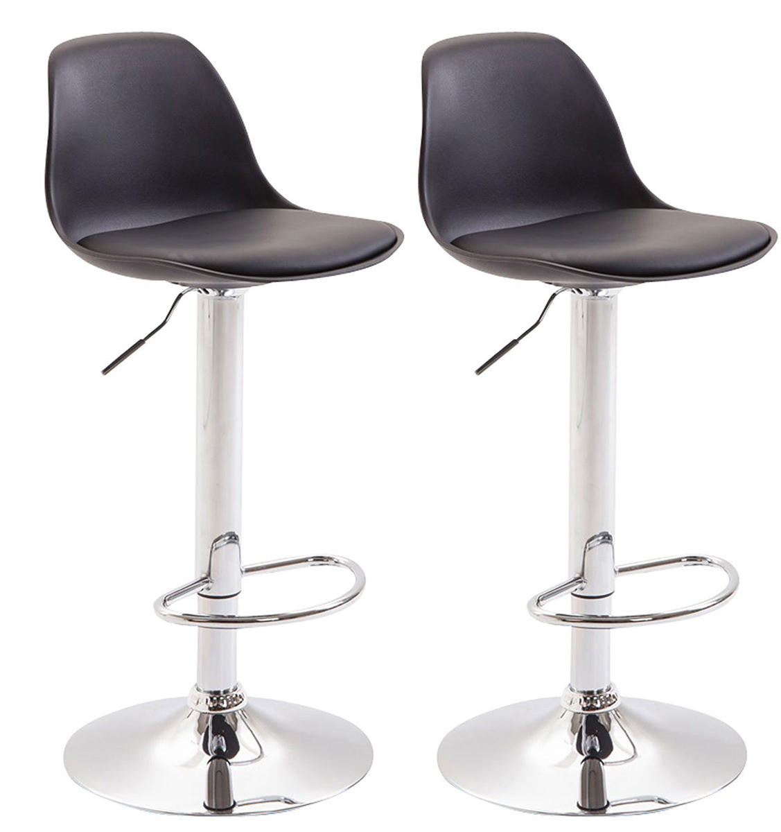 BARHOCKER 2er Set Lederlook schwarz - Chromfarben/Schwarz, Kunststoff/Textil (39/82/43cm) - CLP