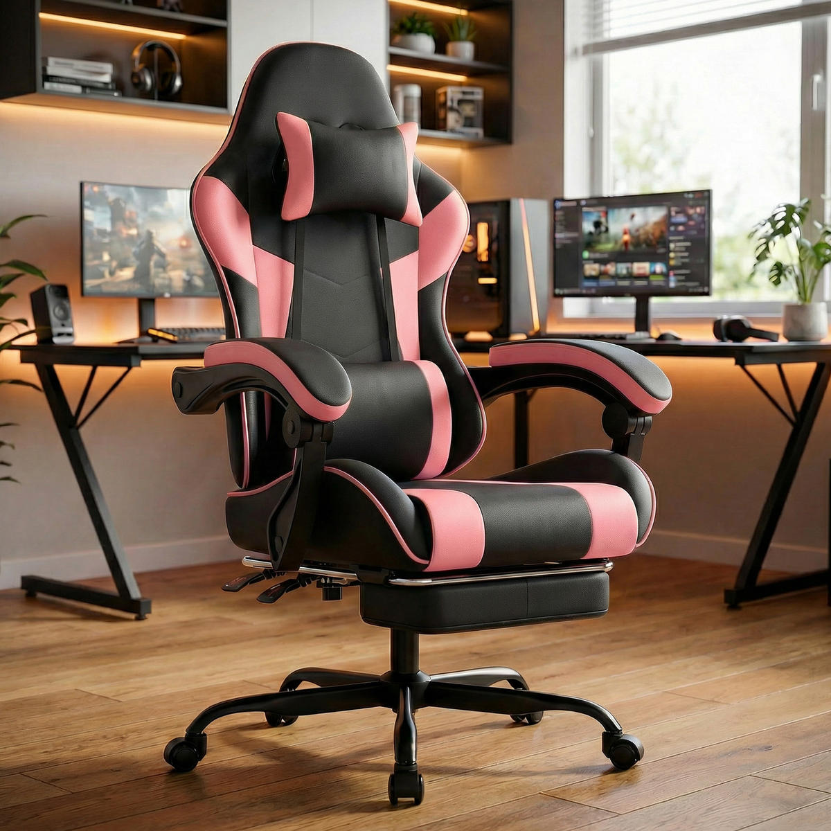 GAMINGSTUHL Schwarz-Rosa 58,5/63/120,5 cm - Pink, Metall (58.5/120.5/63cm) - PANGIVO