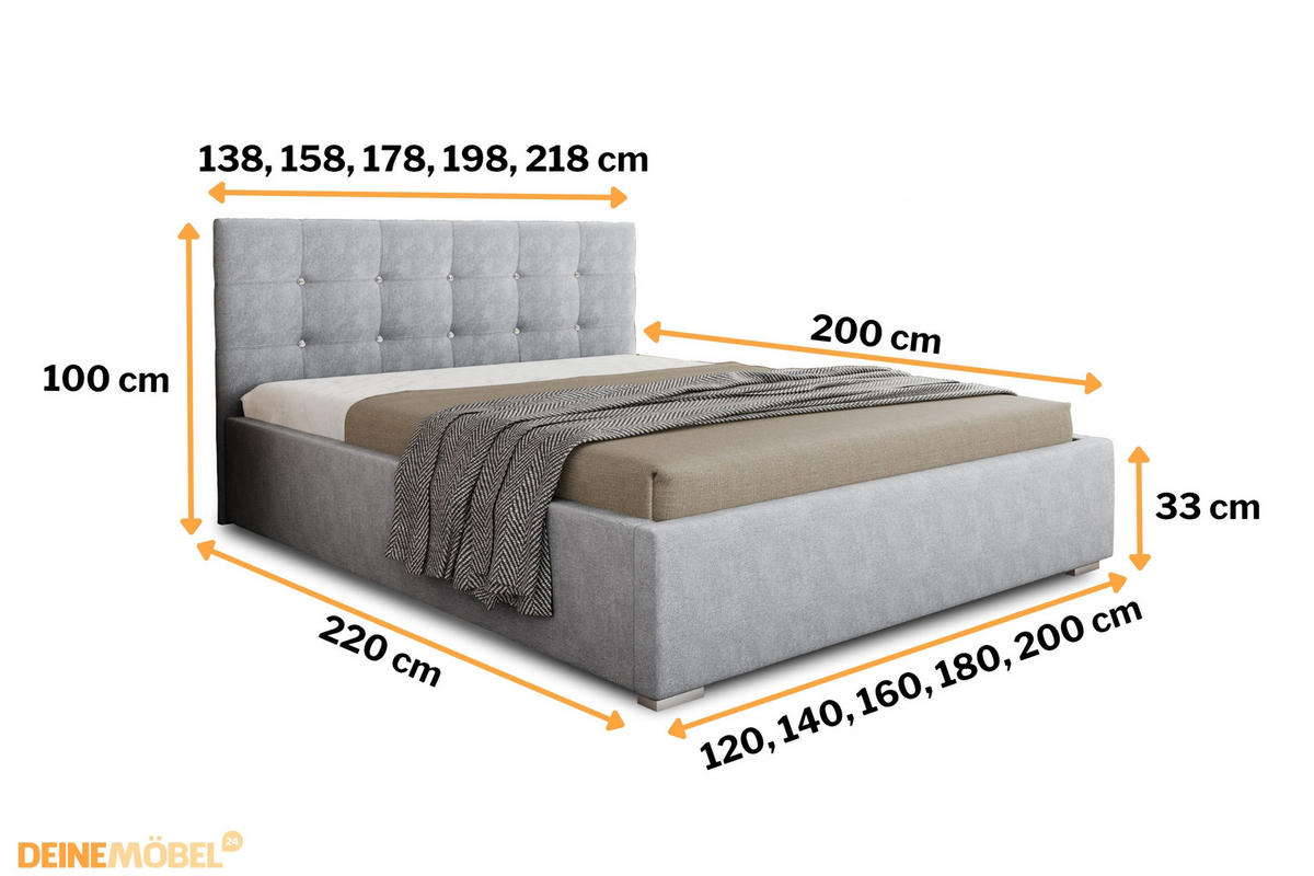 POLSTERBETT RICARDO 200/200 in Velours Hellgrau - Hellgrau, Holz/Holzwerkstoff (200/200cm) - Deine Möbel 24