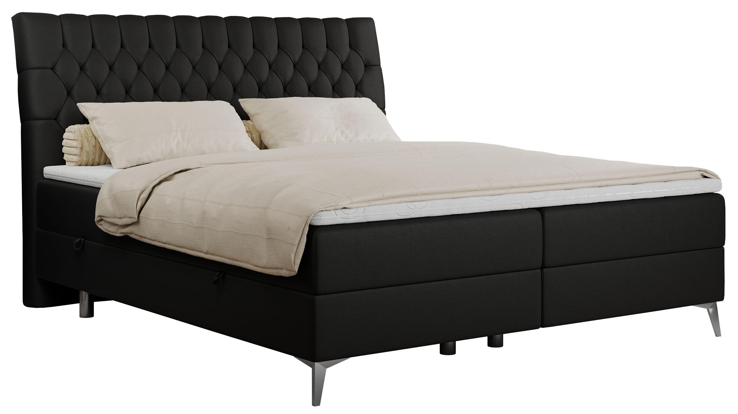 BOXBETT MILEN 180/200 Schwarz Kunstleder - H4 - Schwarz, Holz/Textil (180/200cm) - MKS