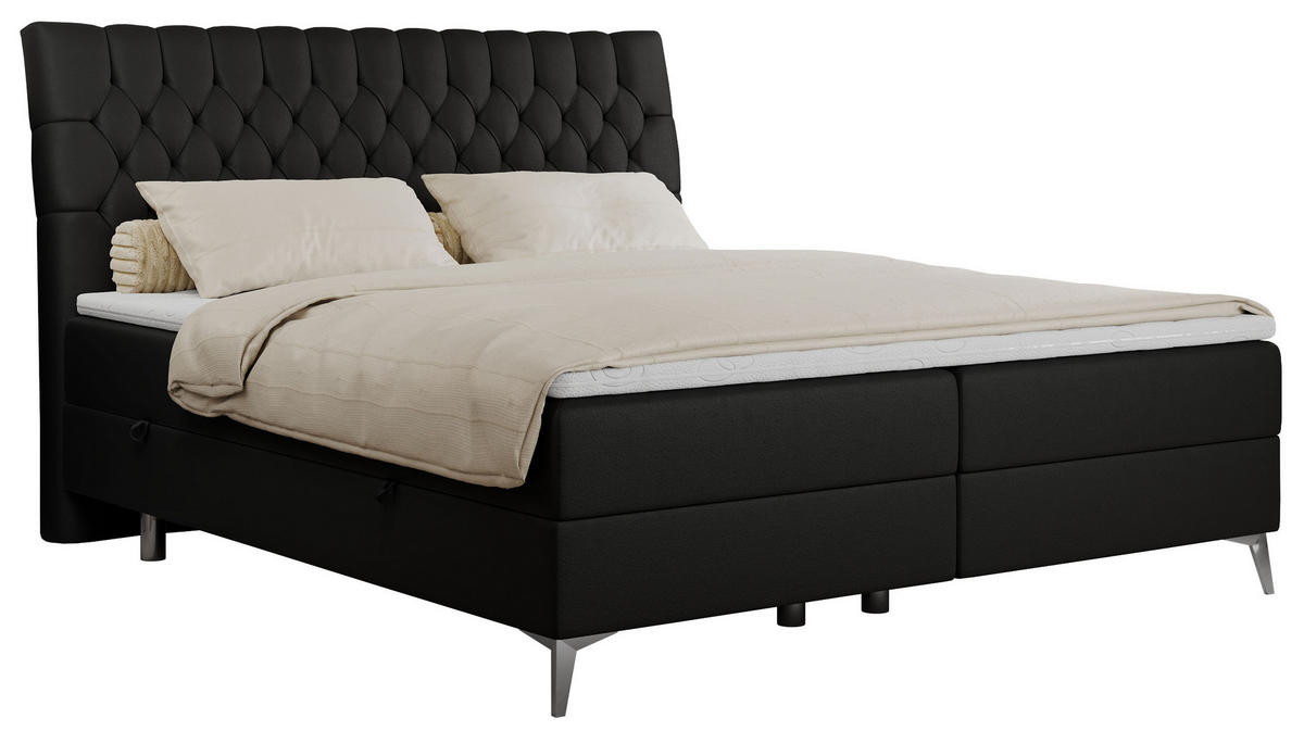 BOXBETT MILEN 180/200 Schwarz Kunstleder - H4 - Schwarz, Holz/Textil (180/200cm) - MKS