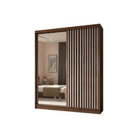 SCHWEBETÜRENSCHRANK Erika 200 cm mit Lamellen und Spiegel 2-türig, Nuss Warmia, weiß - Dunkelbraun/Weiß, Kunststoff (200/216/51cm) - Margaret Hadas24