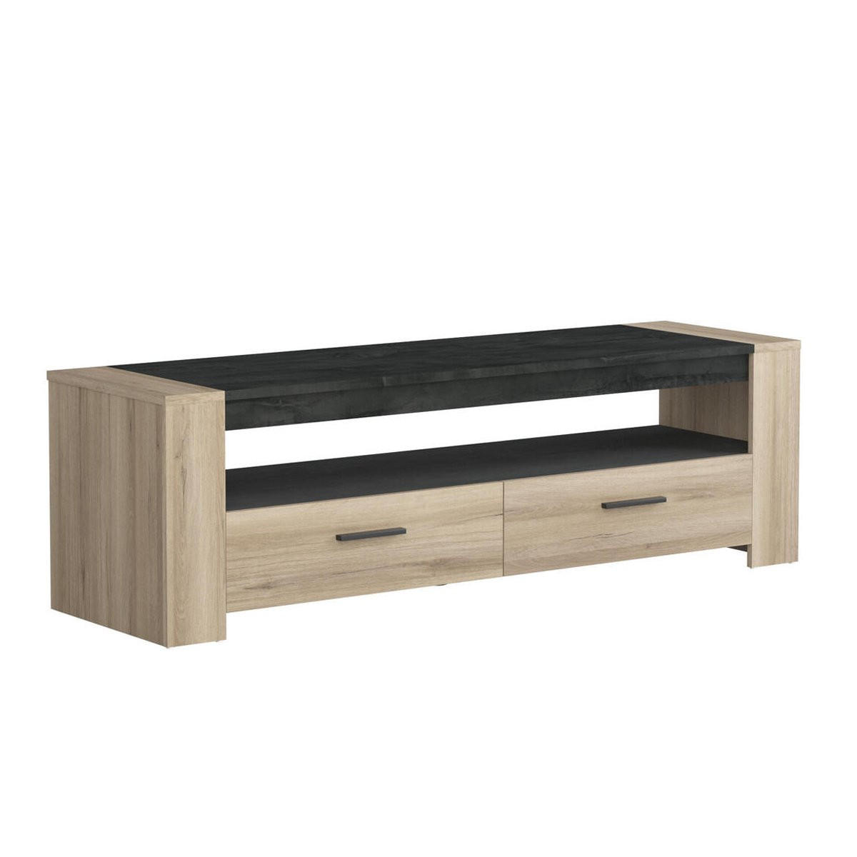 TV-MÖBEL mit 2 Schubladen und 1 breiten Nische L151,7 cm - Sheffield - Sonoma Eiche, Holzwerkstoff (43.3/46.4/151.7cm) - Calicosy