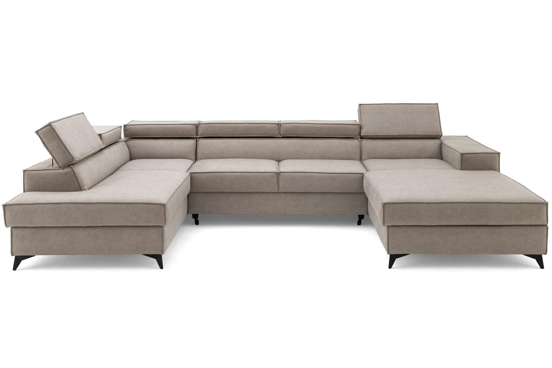 ECKSOFA PURE U Links mit Schlaffunktion 127x270 Velours Creme - Creme/Schwarz, Holz/Textil (340/204cm) - Muffo