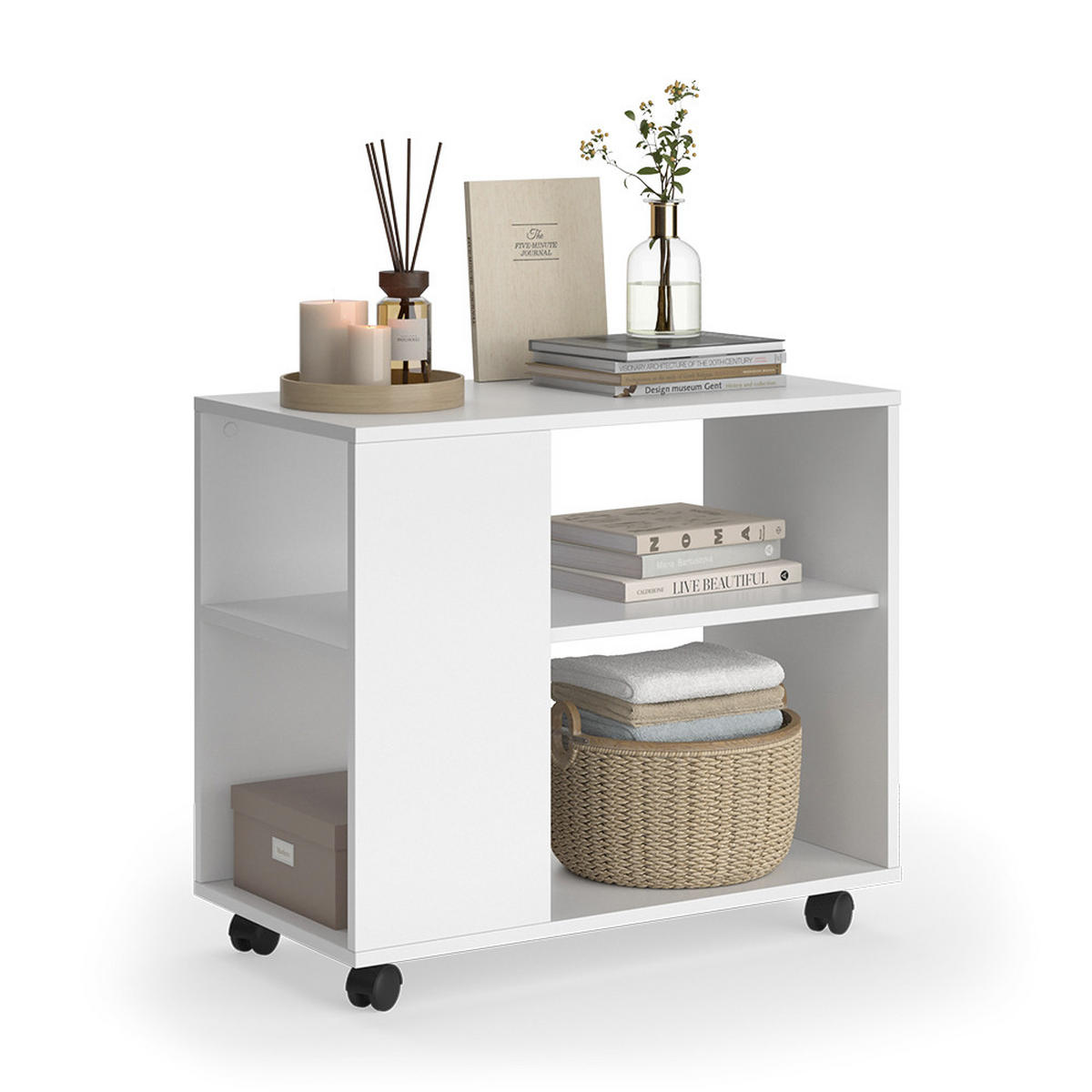 COUCHTISCH Marian Weiß 70 x 36.6 cm mit Rollen - Weiß, Holzwerkstoff (36.6/70/61cm) - Vicco