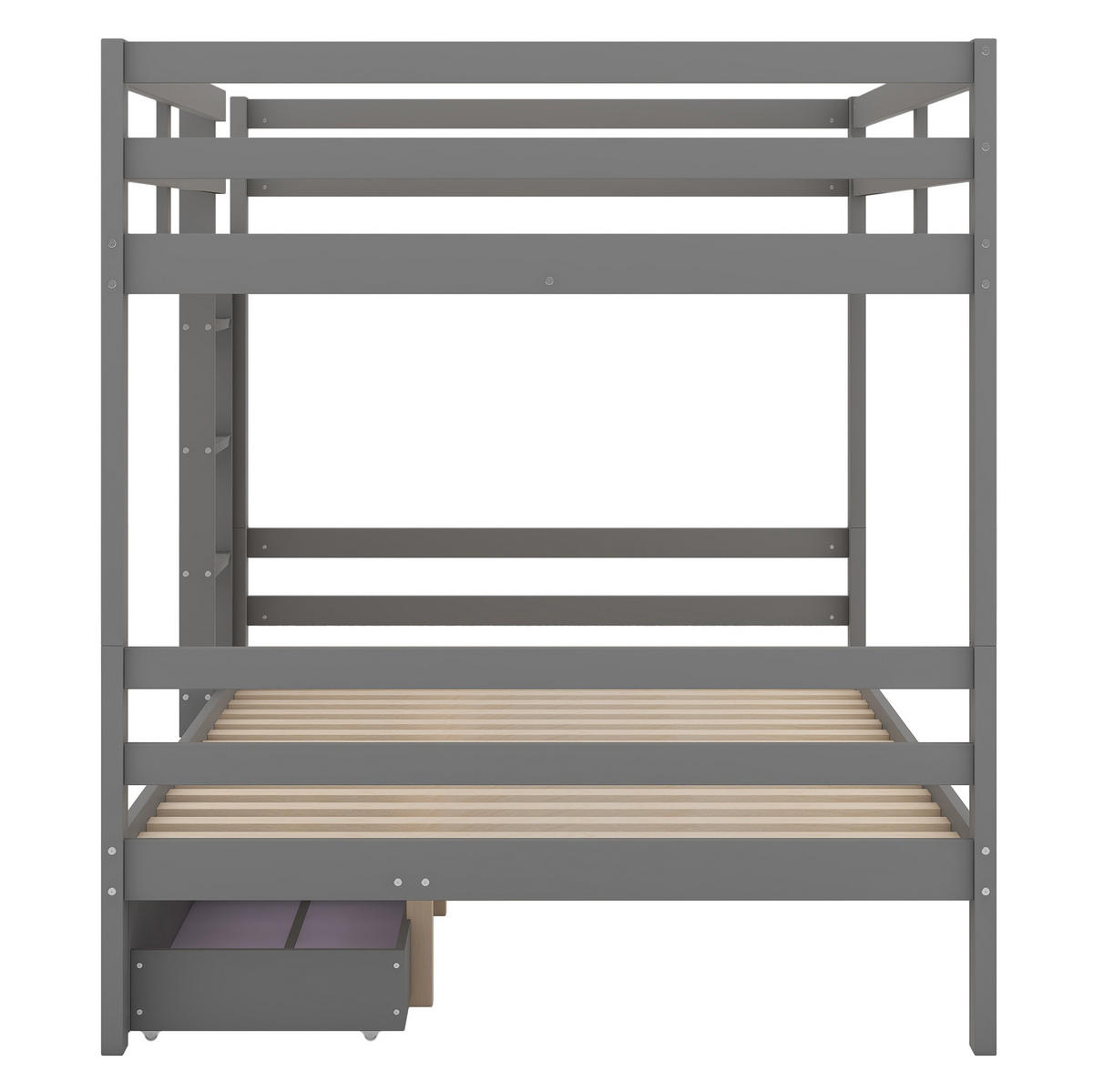 ETAGENBETT 140/200 cm in Grau aus Kiefernholz mit Schubladen und hohen Geländern - Grau, Holz (140/200cm) - OKMYHOME