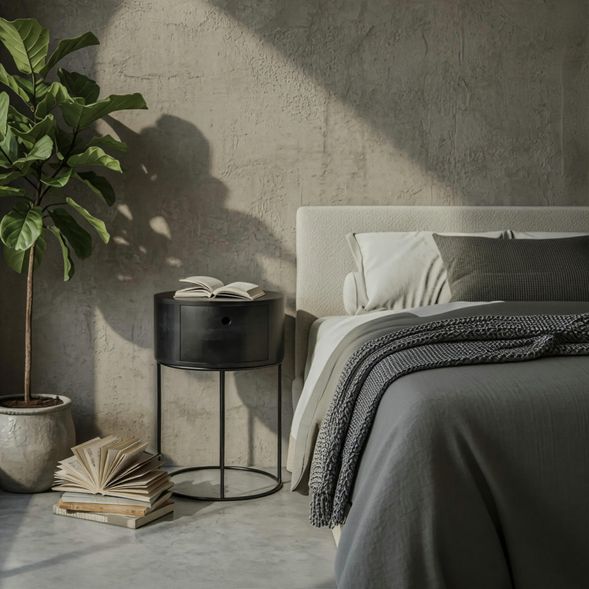 NACHTTISCH Mango Massivholz Metall Rund Schublade Stauraum, Schwarz 40x40x60 cm - Schwarz, Holz/Metall (40/60/40cm) - KADIMA DESIGN