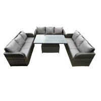 GARTENSOFA SET Polyrattan 9-Sitzer - Dunkelgrau/Grau, Glas/Kunststoff - Fimous