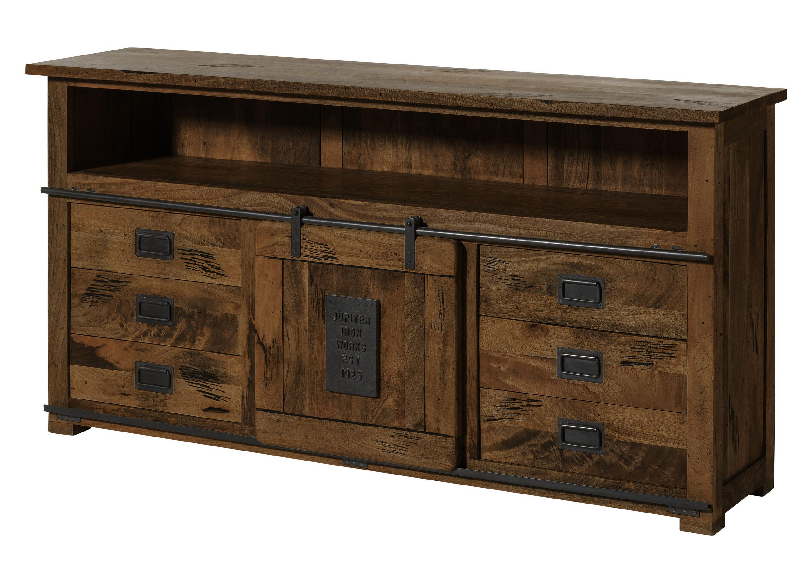 SIDEBOARD Mango 180x45x90 braun lackiert RAILWAY #467 - Braun, Holz (180/90/45cm) - Massivmoebel24