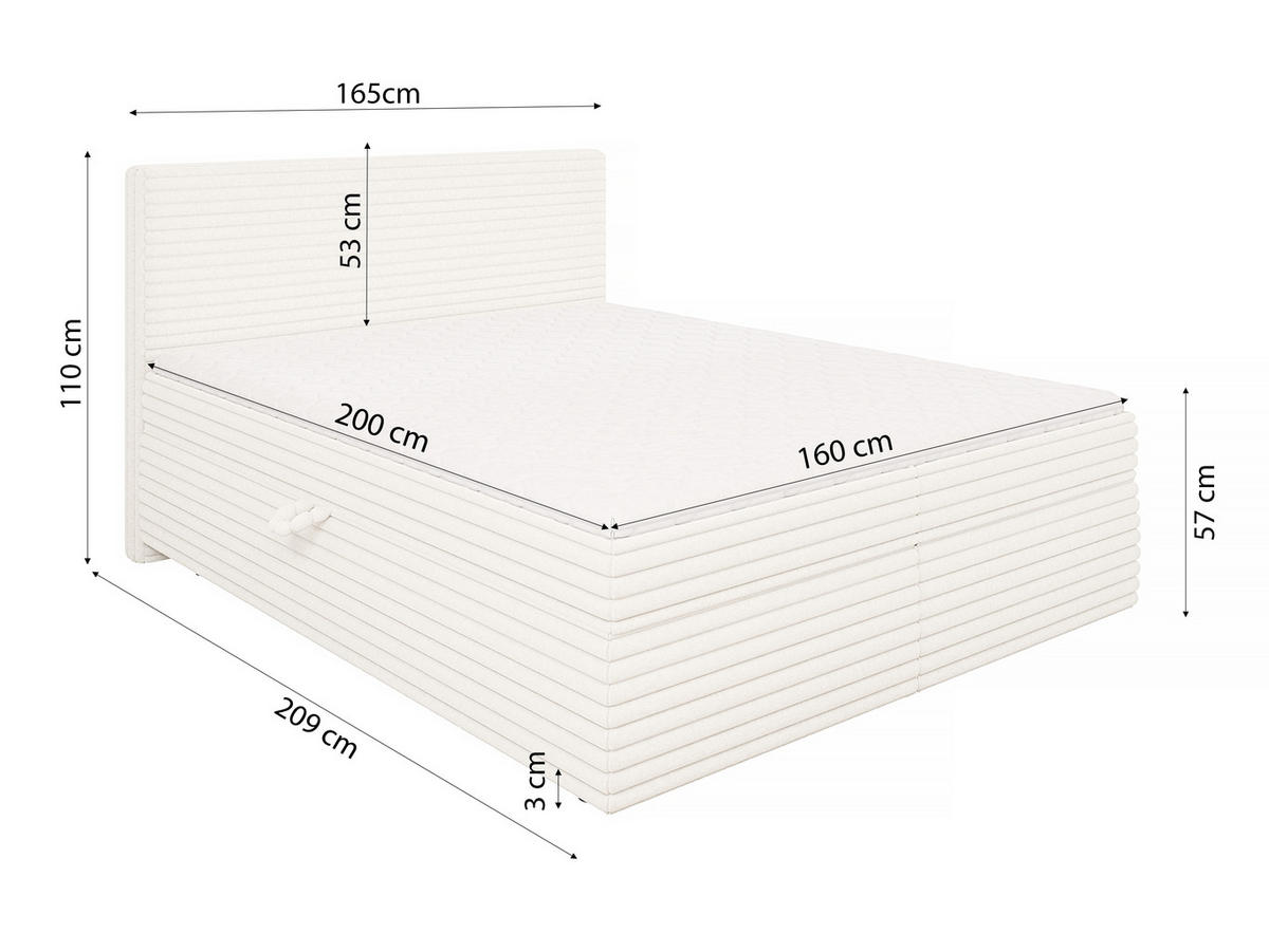 BOXBETT Roma 160/200 cm Hellbeige Plüschcord - Beige/Schwarz, Holz/Kunststoff (160/200cm) - S-Style Möbel