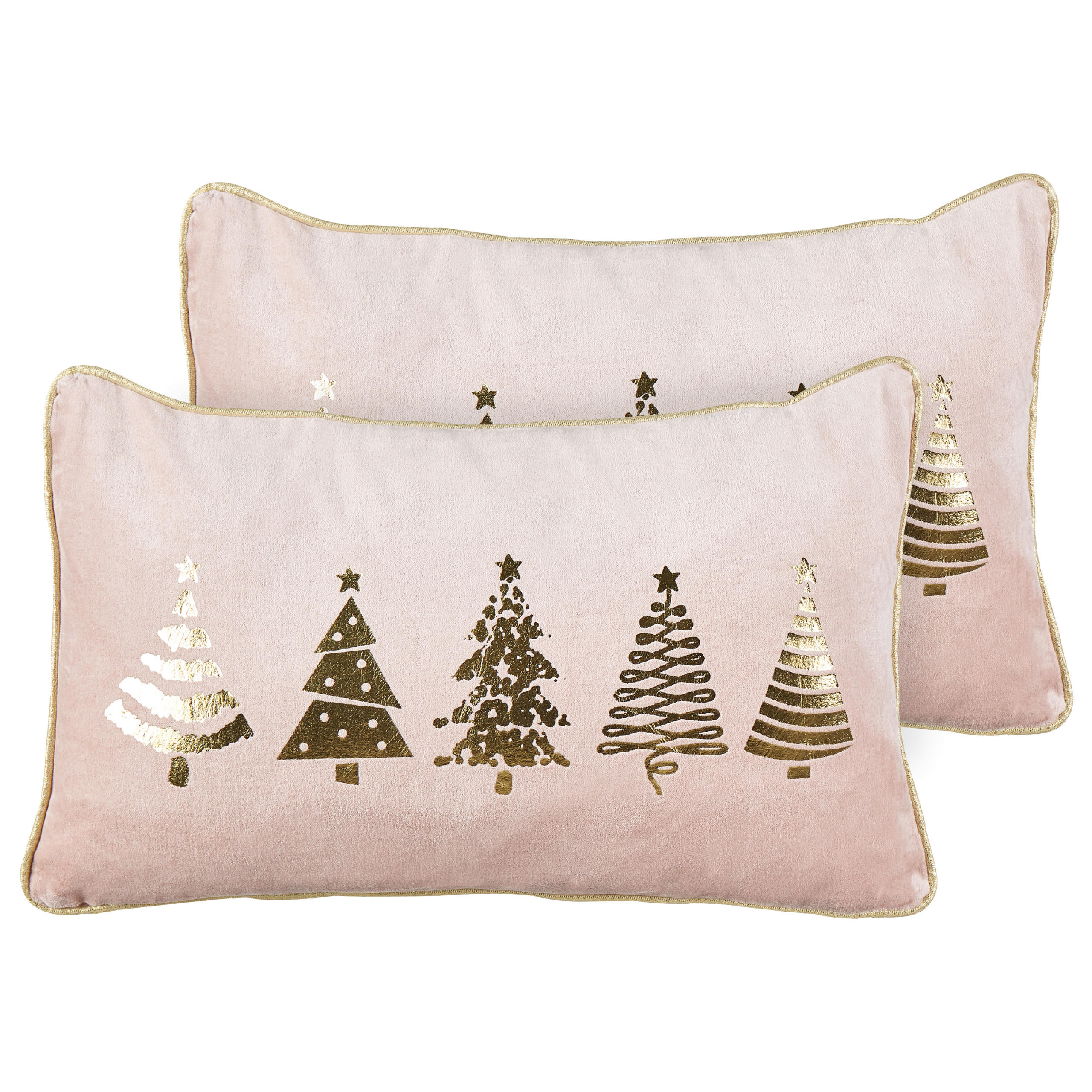 DEKOKISSEN 2er-Set Rosa 30/50 cm Alsobia - Pink/Goldfarben, Textil (30/50cm) - Beliani