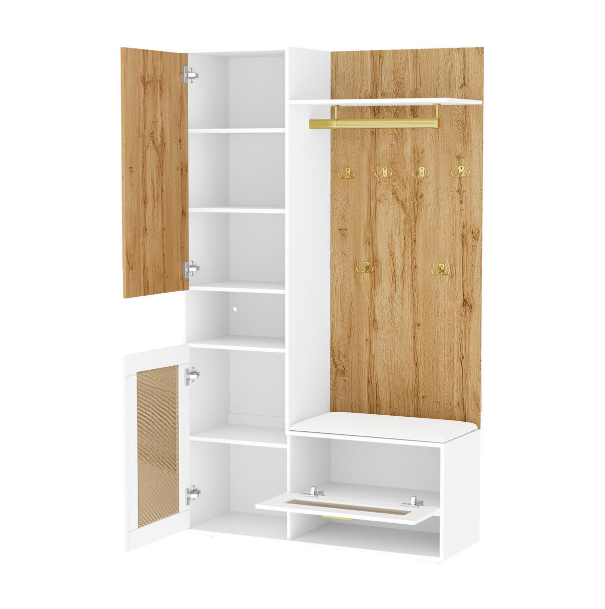 GARDEROBENSET 110/38/190 cm aus MDF und Spanplatte mit Spiegel und LED-Beleuchtung Weiß/Holzoptik - Weiß, Holzwerkstoff (38/190/110cm) - Modenvie