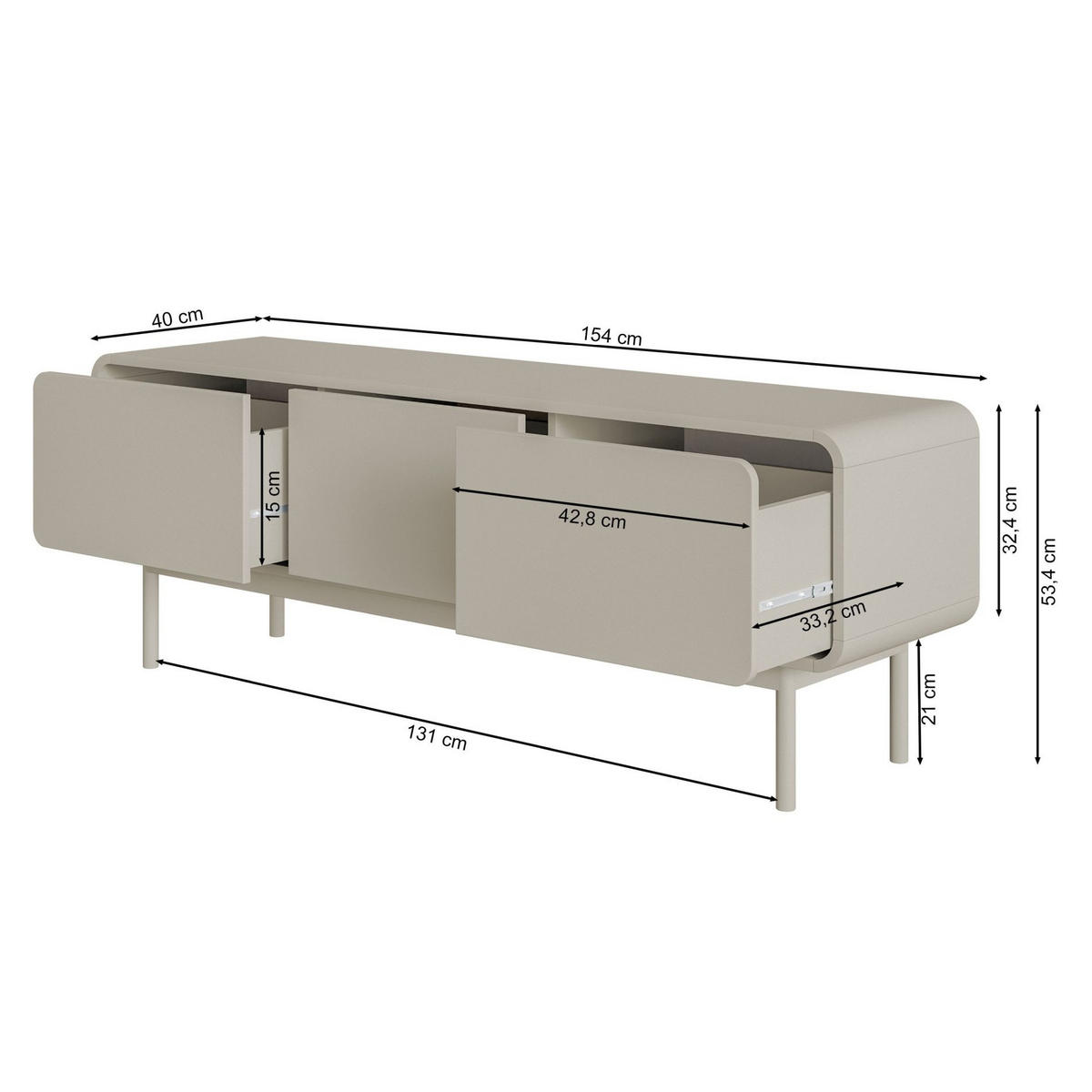 TV-LOWBOARD Oro Greige mit 3 Schubladen 154 cm - Taupe, Holz/Holzwerkstoff (154/53.4/40cm) - Selsey