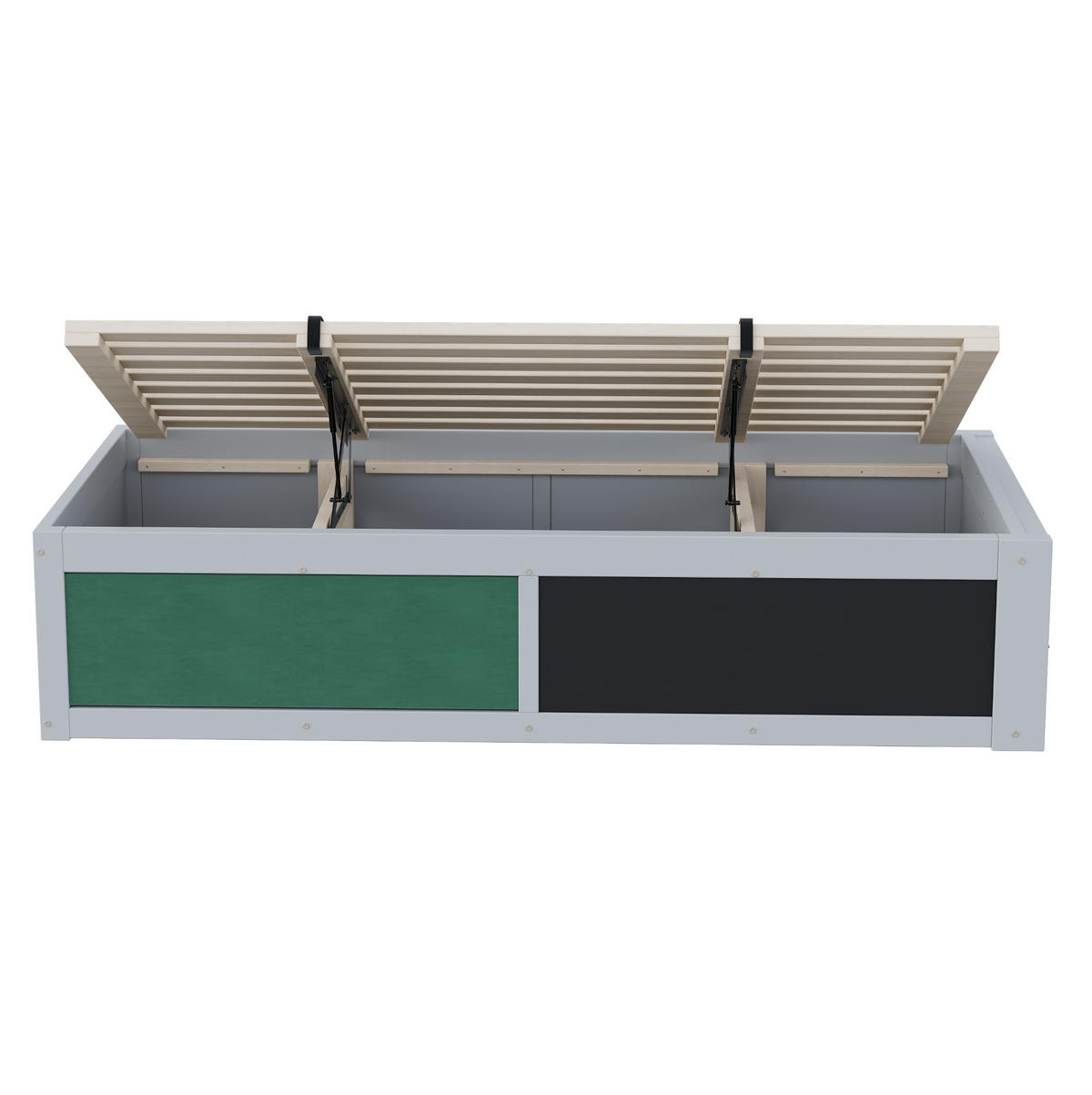 KINDERBETT 90/200 cm Grau mit Stauraum, Kreidetafel und hydraulischer Funktion - Grau, Holzwerkstoff (90/200cm) - Flora Grace