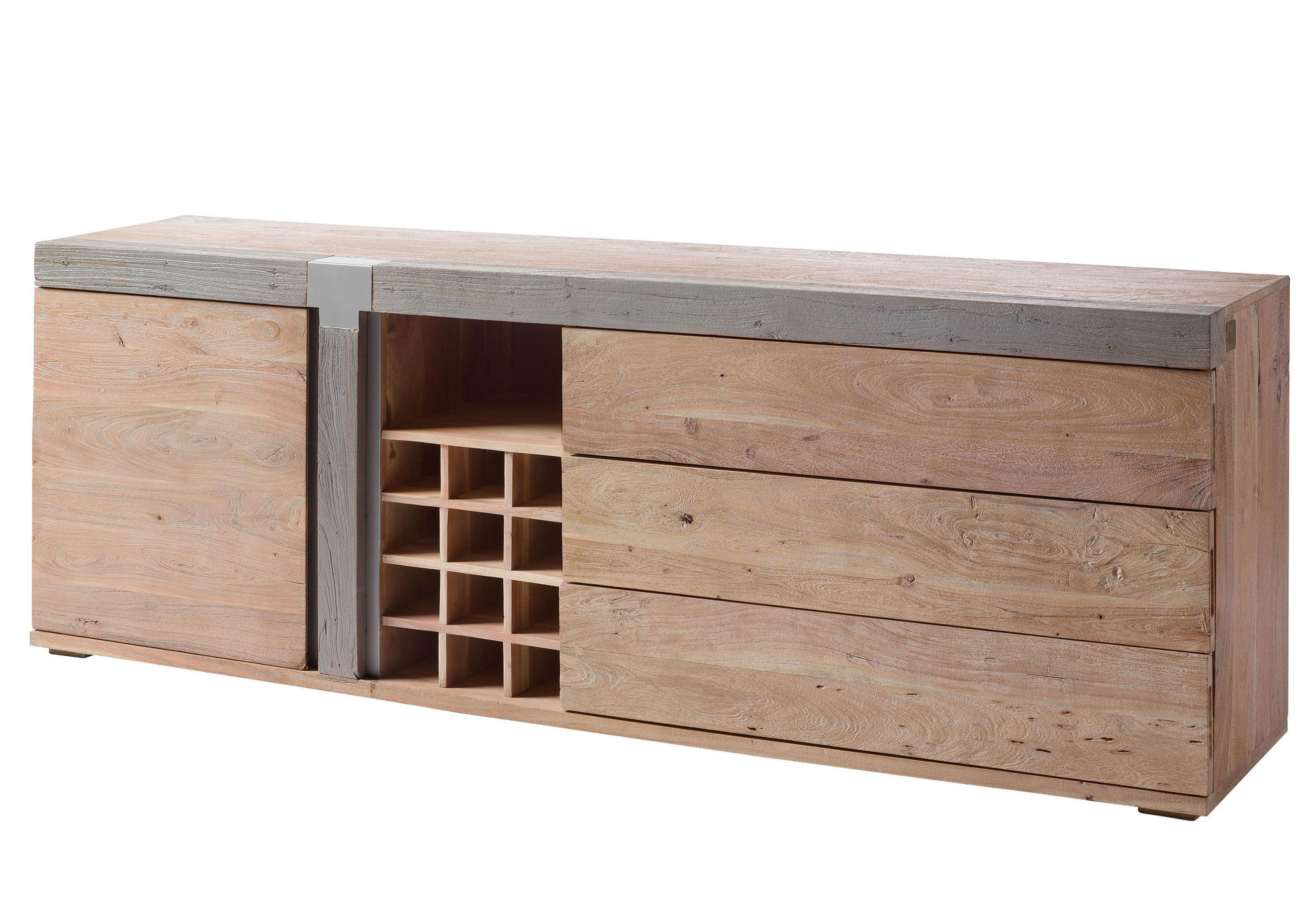 SIDEBOARD Akazie 215x45x75 beige lackiert Amsterdam #129 - Beige, Holz (215/75/45cm) - Massivmoebel24