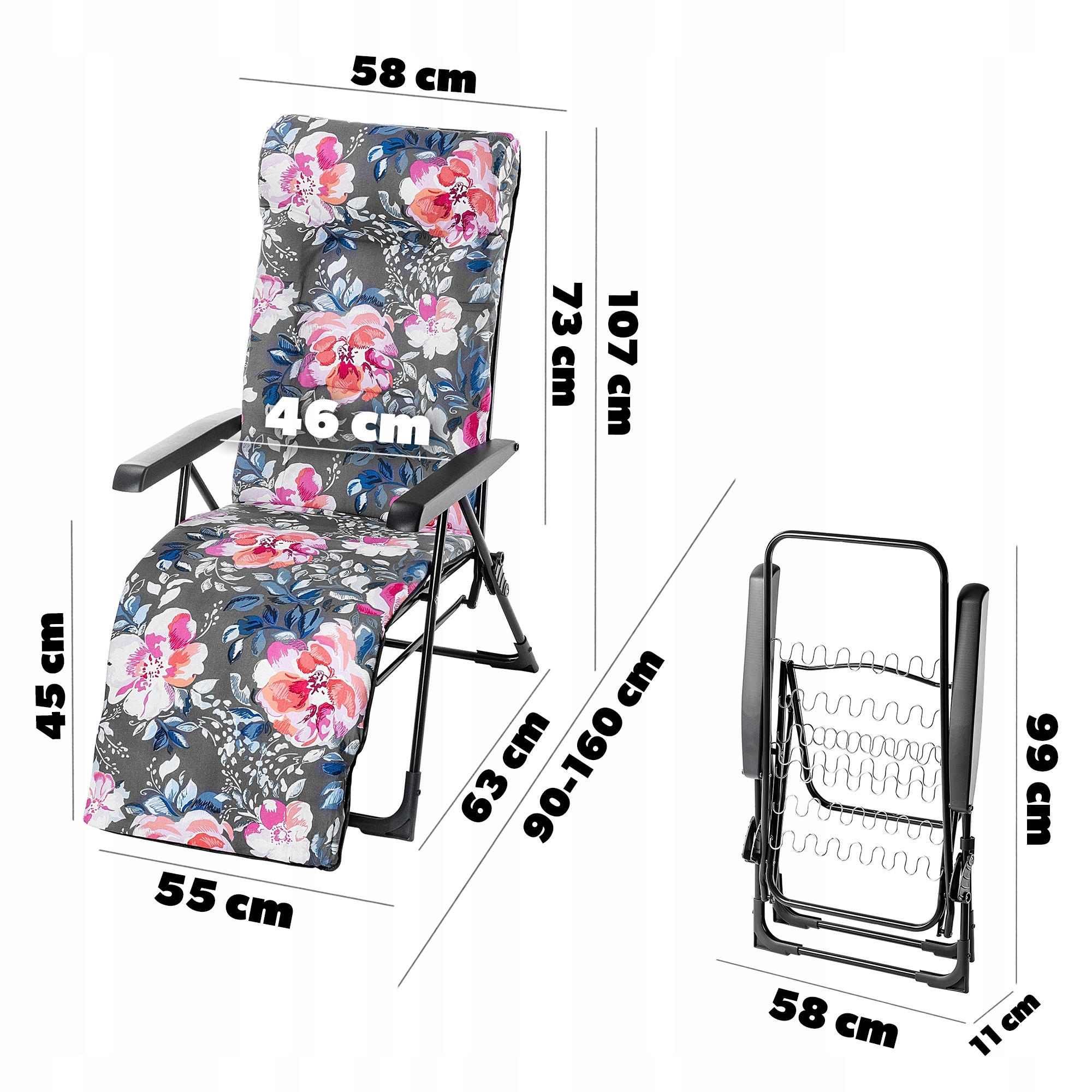 GARTENSESSEL blumen - Blau/Rosa, Metall (55/160cm) - KADAX