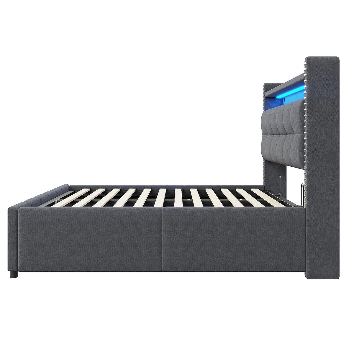 POLSTERBETT 160/200 cm in Grau Leinen mit Bettkasten, LED, USB und Regal - Grau, Holzwerkstoff/Textil (160/200cm) - WISHDOR