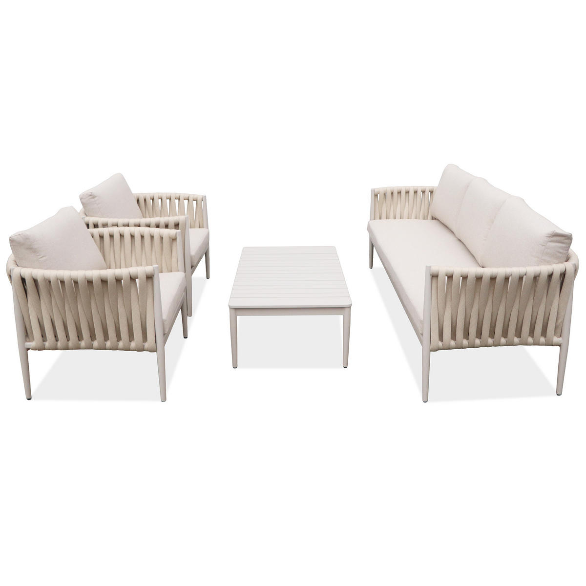 ZAHRADNÍ SADA Riviera se sofa, křesly a konferenčním stolkem, pro 5 osob, kovové nohy, béžová - béžová, kov - Beautysofa