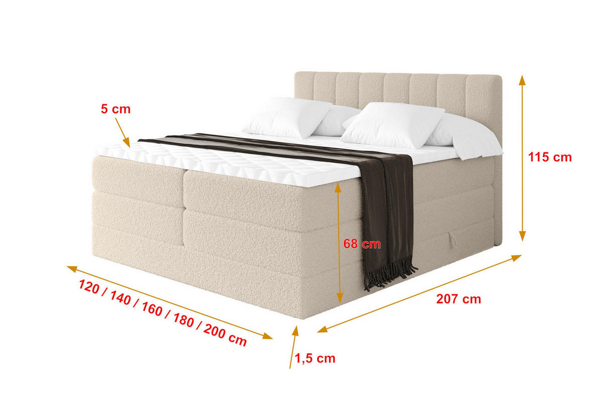 BOXSPRINGOVÁ POSTEL s matrací H3/H4 - OTTA KING - 120x200 cm Tmavě béžová - kapučínová, kompozitní dřevo (120/200cm) - ALTDECOR