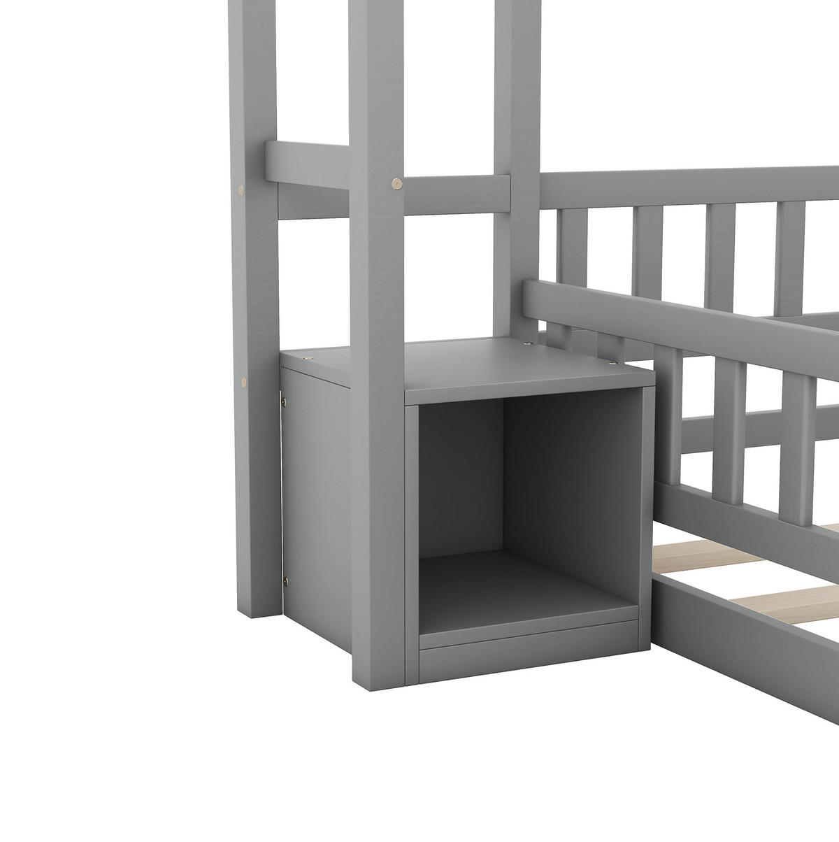 HAUSBETT 140/200 cm Grau mit Nachttisch und Geländer - Grau, Holz (140/200cm) - MIVRAY