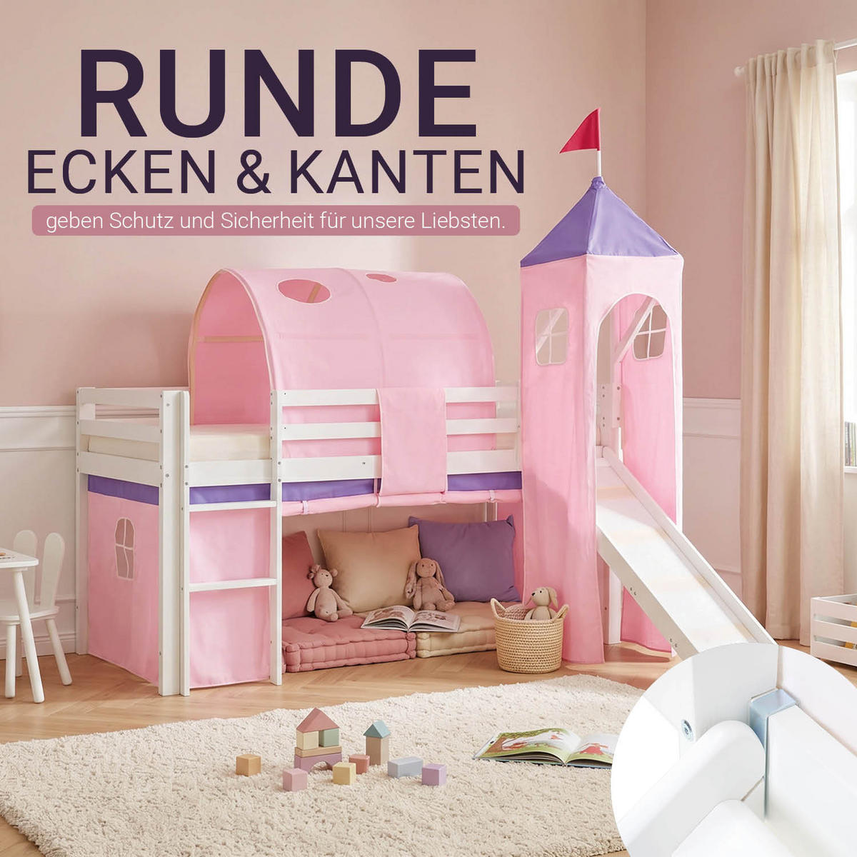 HOCHBETT mit Rutsche 90/200 cm Rosa - Weiß/Rosa, Holz - Homestyle4u