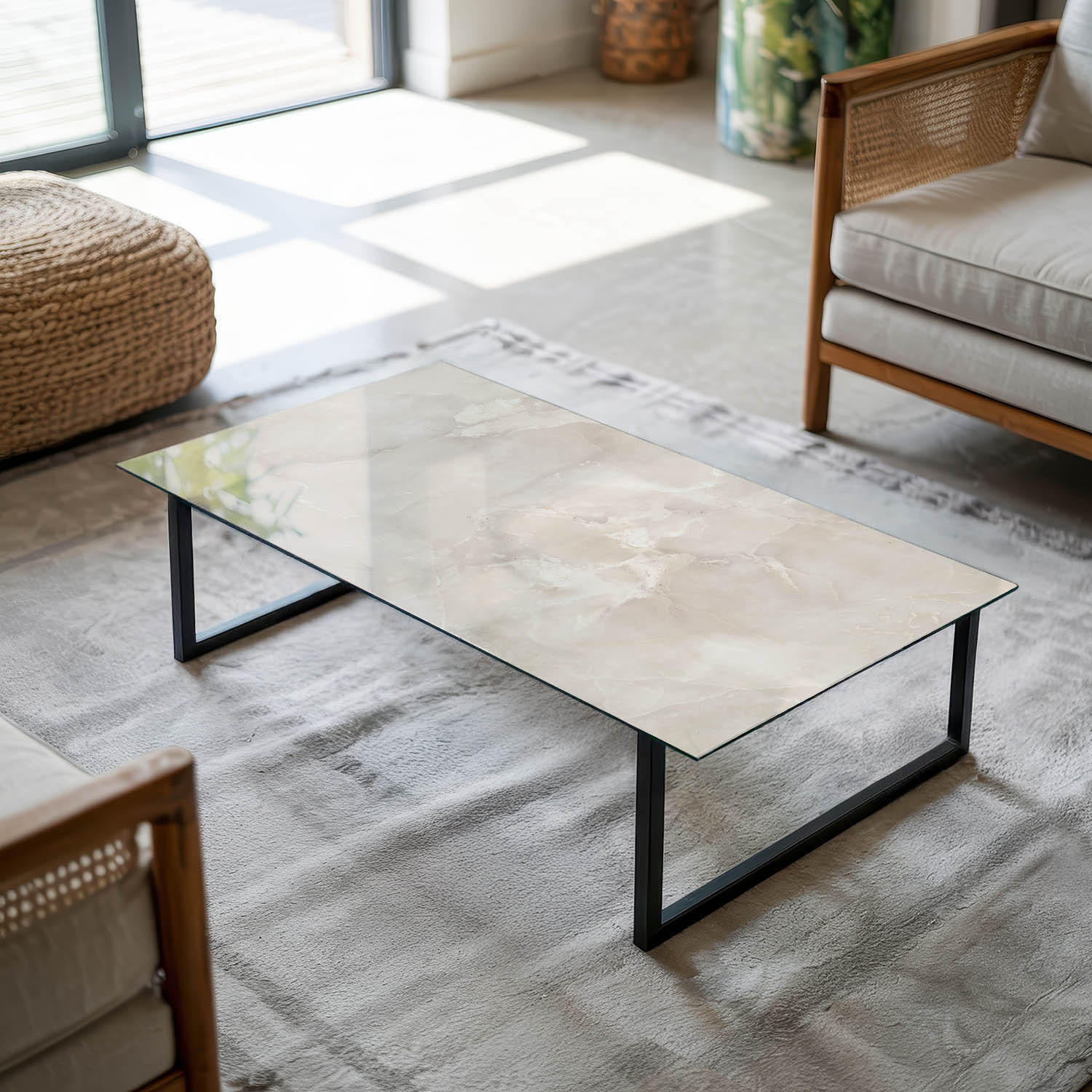 TISCHPLATTE 100x50 cm Marmorstruktur mit Textur - Creme, Glas (100/50/0.4cm) - TULUP