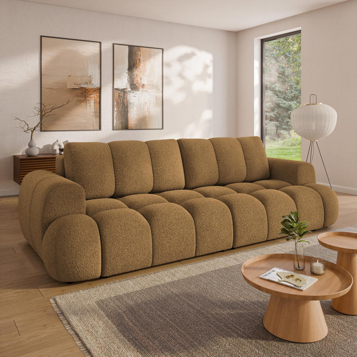 BETTSOFA DAFNE Orange Bucle-Stoff mit Schlaffunktion - Orange, Textil (300/88/113cm) - MASSENO