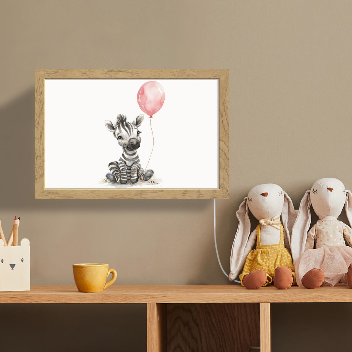 WANDLEUCHTE Zebra - Baby - Tiere - Rosa Luftballon 30x20 cm - Weiß, Holzwerkstoff (30/20/8cm) - OnlyWow