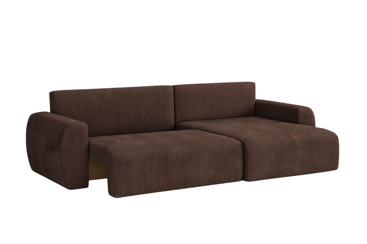 ECKSOFA Mit Schlaffunktion Ariel L, Cordstoff, Stoff Poso, Braun, Rechts - Braun, Holz (250/142cm) - Kaiser Möbel