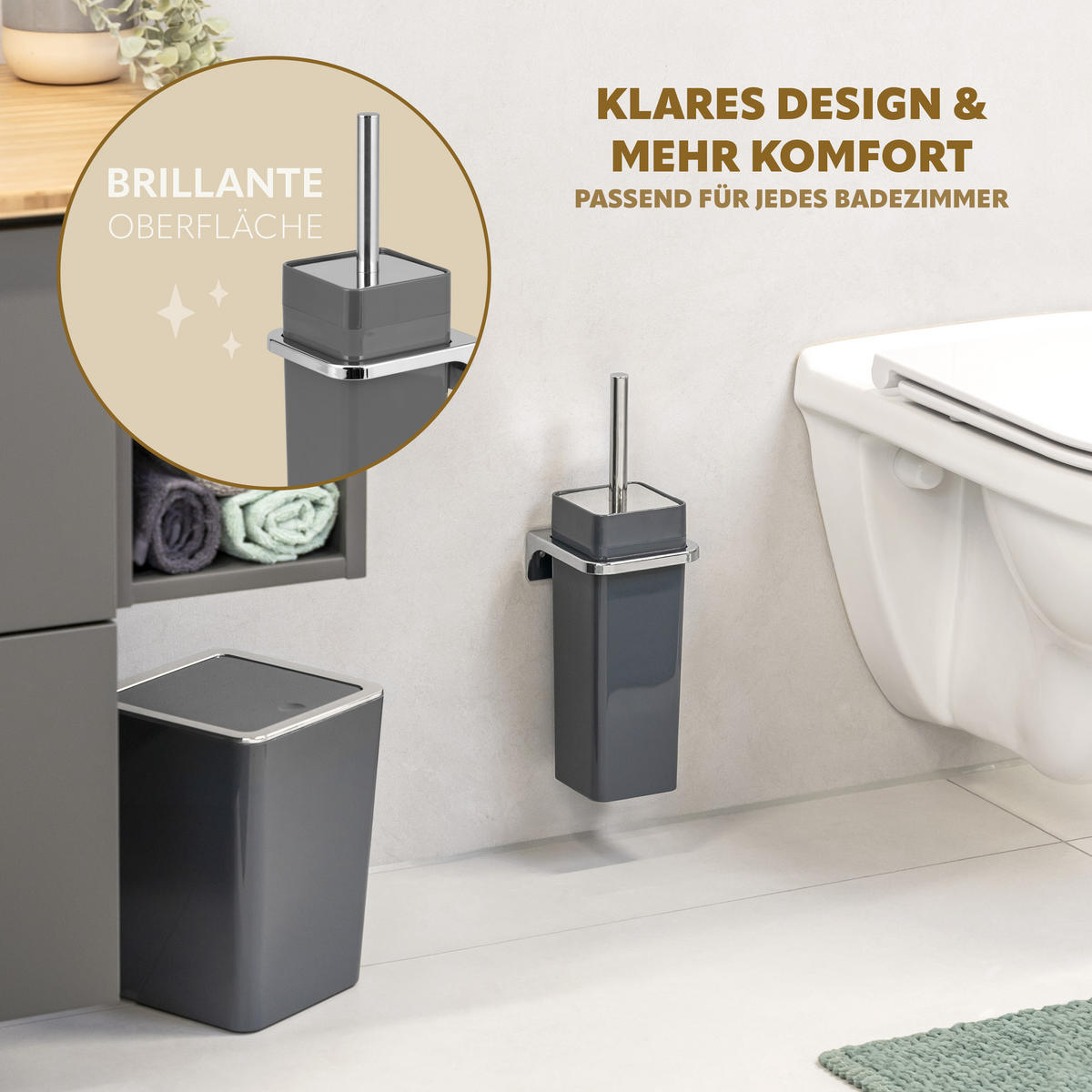 WC-GARNITUR SAVONA, grau, Kunststoff - Grau, Kunststoff (12/36.5/13cm) - bremermann