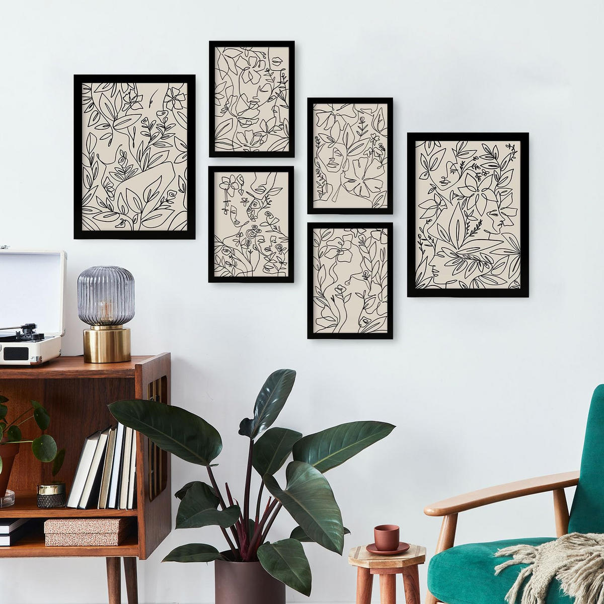 POSTER Set Mit 6 Ruffenrahmen 1 In Blume Zusammenfassung Ästhetische Dekorative Gemälde Für Ihr Wohnzimmer Zuhause A3 & A4 Schwarzer Rahmen - Schwarz, Papier (29/3cm) - Nacnic