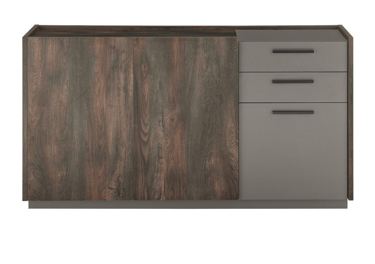 SIDEBOARD Thermo Eiche, grau, Kommode mit Soft-Close 200 x 80 cm - Eichefarben/Schwarz, Holzwerkstoff/Kunststoff (200/80/45cm) - Furn.Design