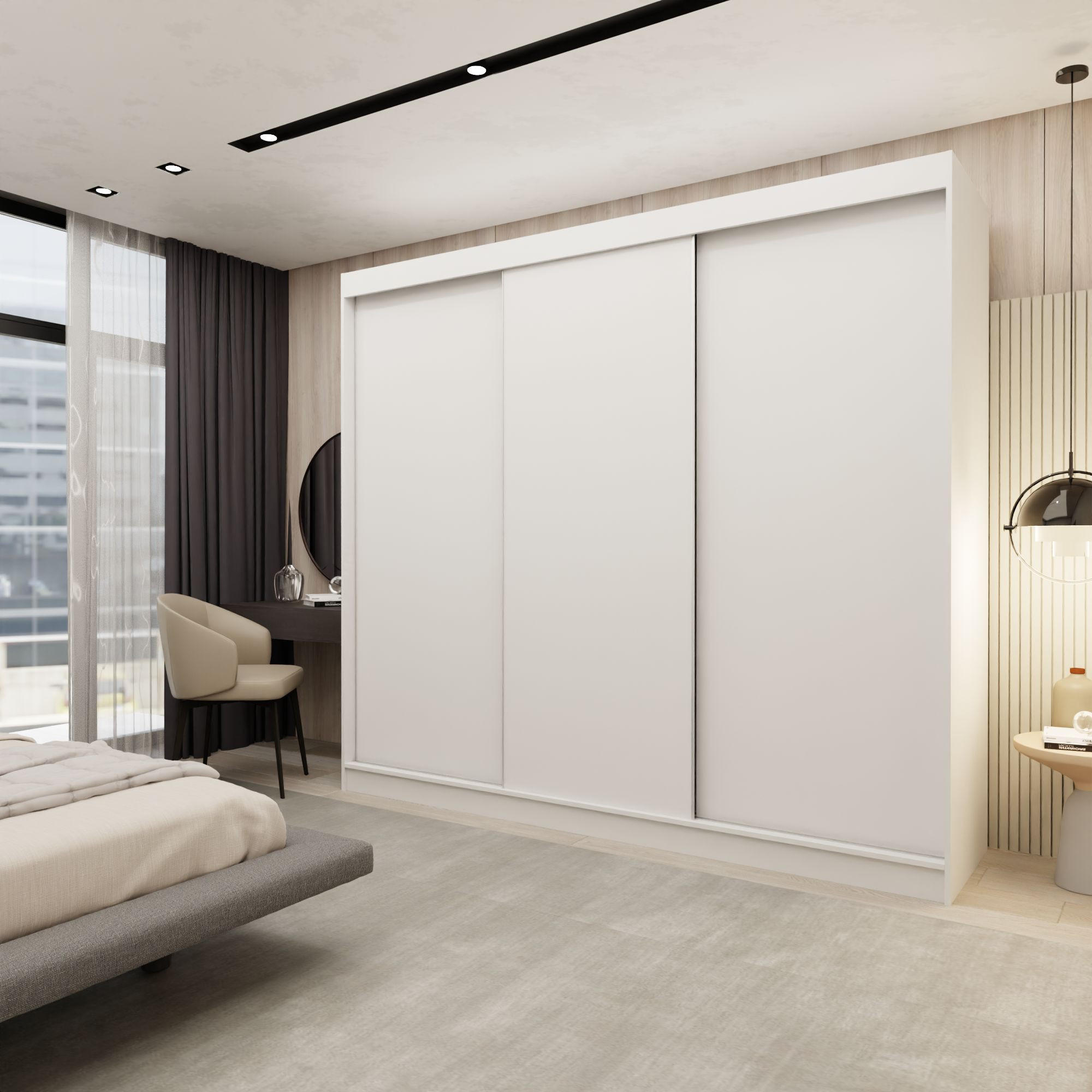 SCHWEBETÜRENSCHRANK SOFIA 240/216/61 cm 3-türig Weiß - Weiß, Holzwerkstoff (240/216/61cm) - MASSENO