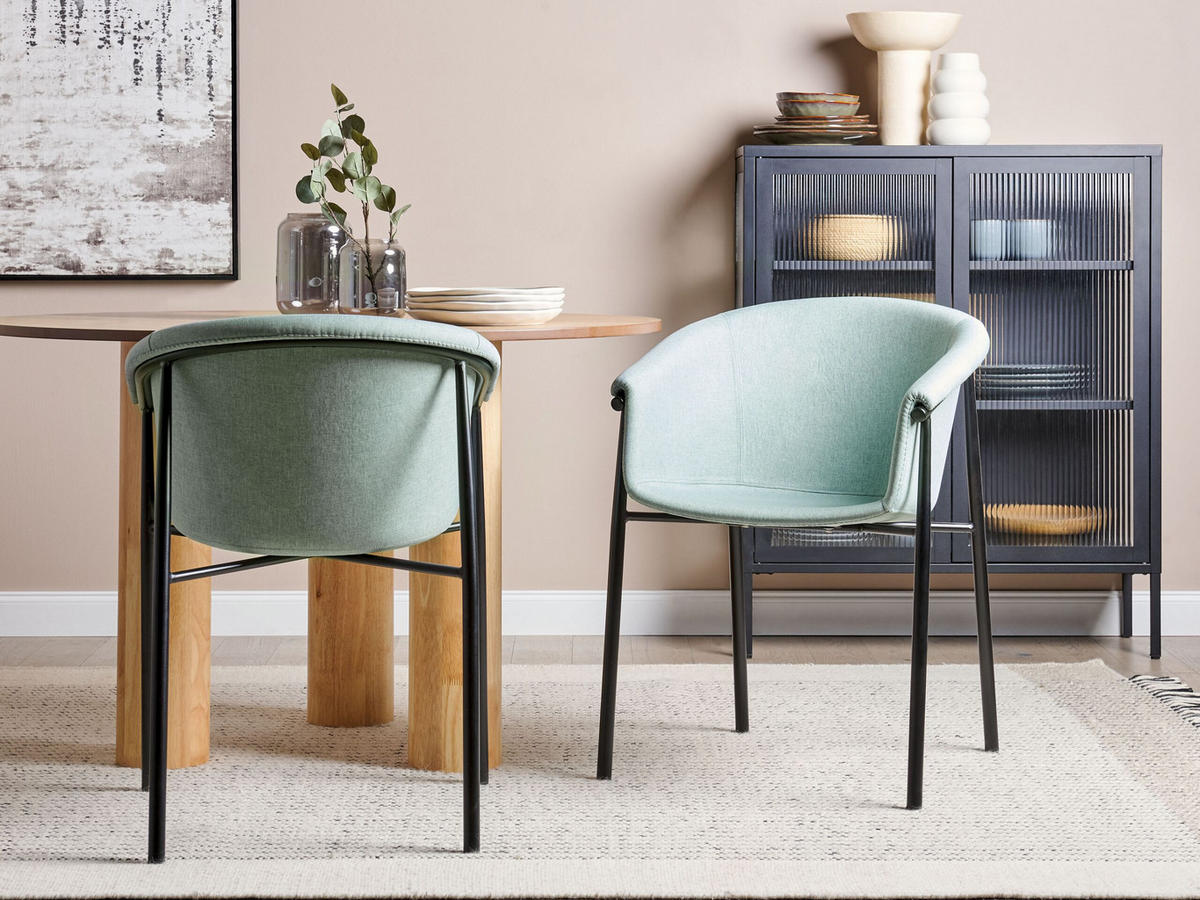 ESSZIMMERSTUHL 2er-Set mintgrün/schwarz Ames - Schwarz/Grün, Textil (59/80/56cm) - Beliani