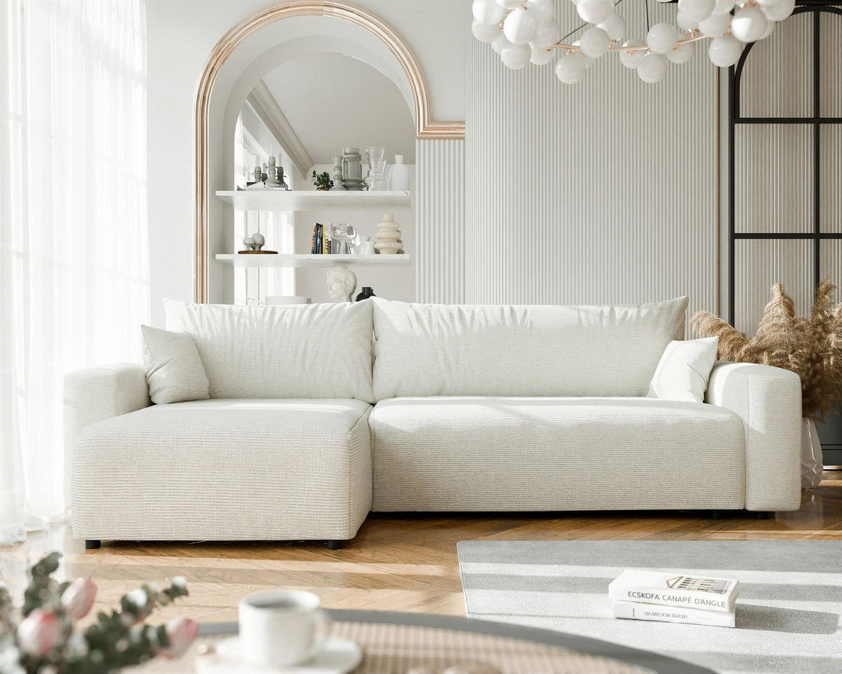 ECKSOFA Luna Max Mit Schlaffunktion - Creme, Holzwerkstoff/Textil (278/145cm) - Fun Möbel