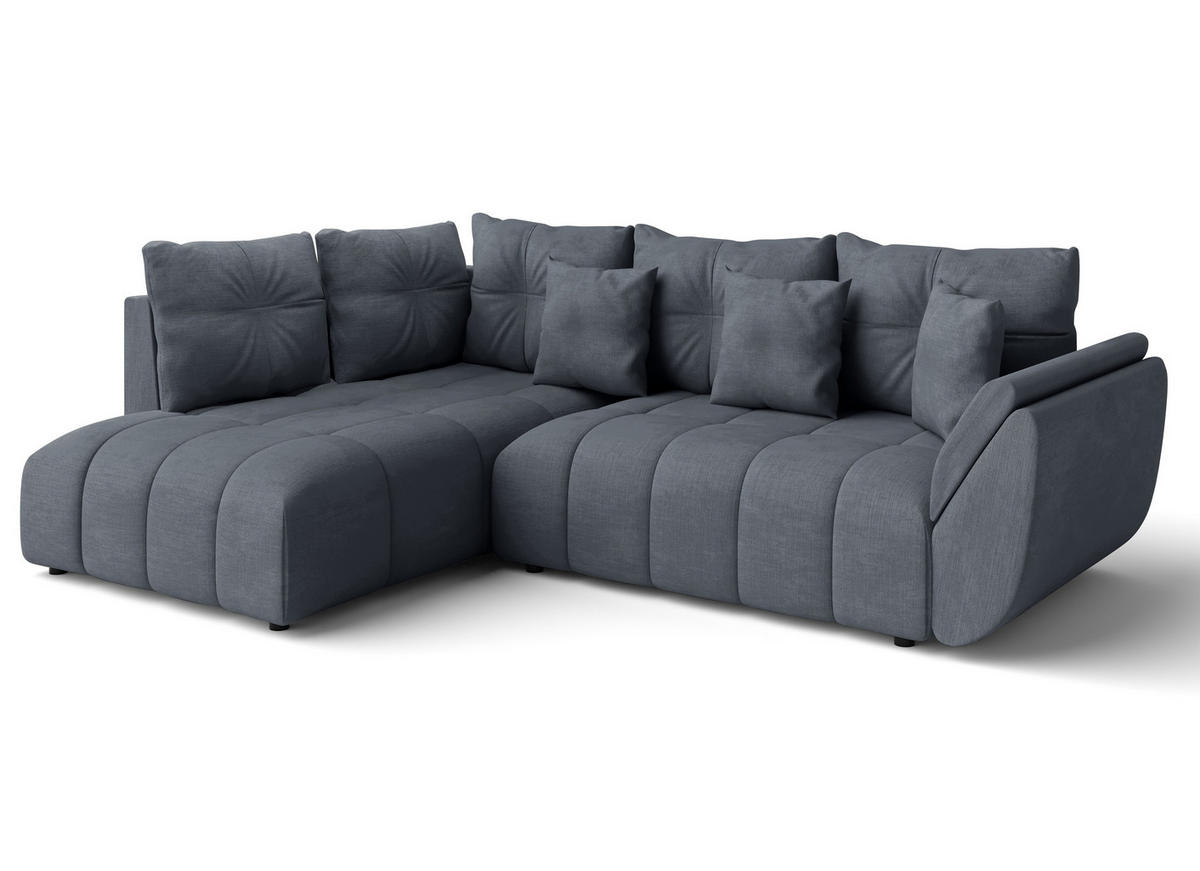 ECKSOFA L Form Corleone Grau 266/190/91 cm mit Schlaffunktion - Schwarz/Grau, Kunststoff/Textil (266/182cm) - AX Living