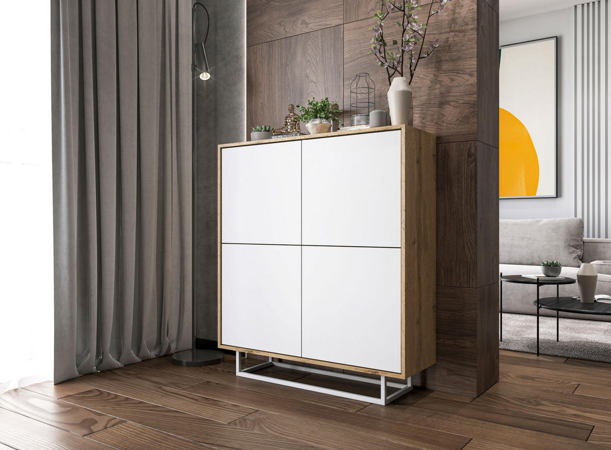 KOMMODE Apollo 4D Eiche wotan Weiß Matt 113 cm - Weiß, Holzwerkstoff/Metall (113/127/35cm) - Meble Lindner