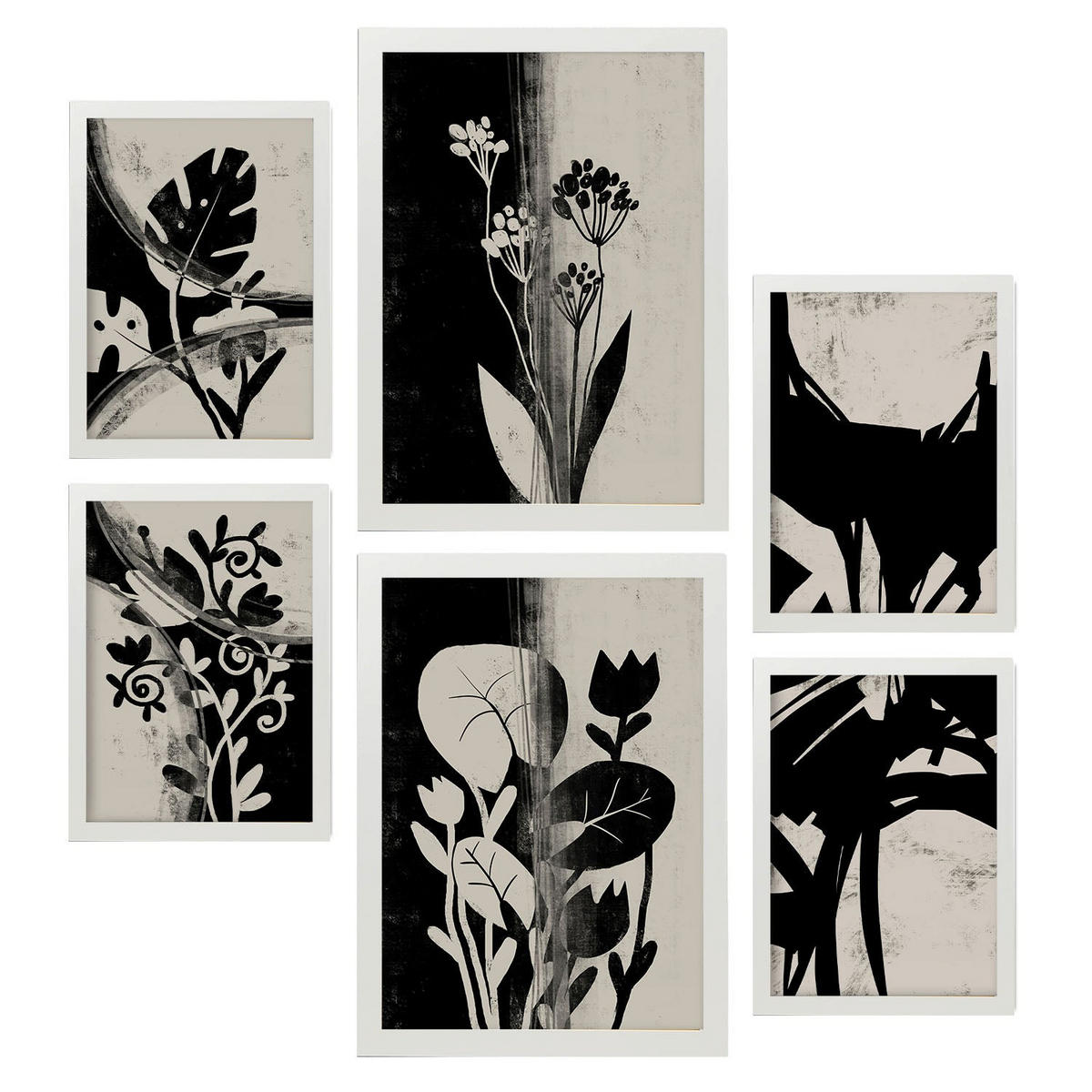 POSTER Set Mit 6 Töne Schorken In Blume Zusammenfassung A3 & A4 Weißer Rahmen - Weiß, Papier (29/3cm) - Nacnic