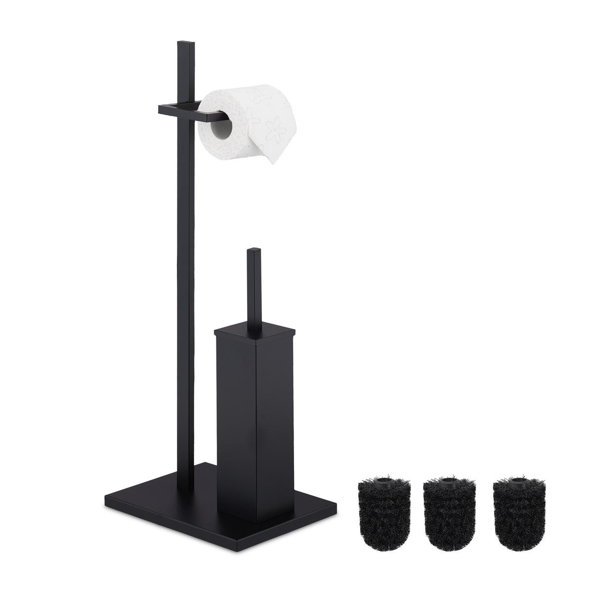 WC-GARNITUR - Schwarz, Metall (27.5/72.5/21.5cm) - Relaxdays
