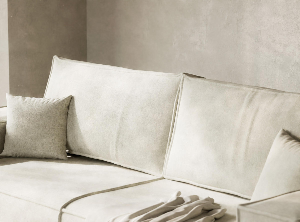 SOFA MIT SCHLAFFUNKTION Milos Creme Webstoff - Creme/Schwarz, Holz/Holzwerkstoff (255/70/105cm) - Maison de Reve