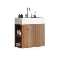 BADEZIMMERSCHRANK 55x31x66.5 cm Braun & Weiß aus Kunststoff mit Keramikbecken & 3D-Paneel - Braun, Holzwerkstoff (55/66.5/31cm) - Modfu