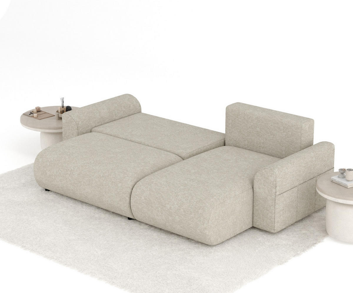 ECKSOFA MIT SCHLAFFUNKTION Bodega Beige Grau Chenille - Beige/Schwarz, Holz/Holzwerkstoff (235/138cm) - Maison de Reve
