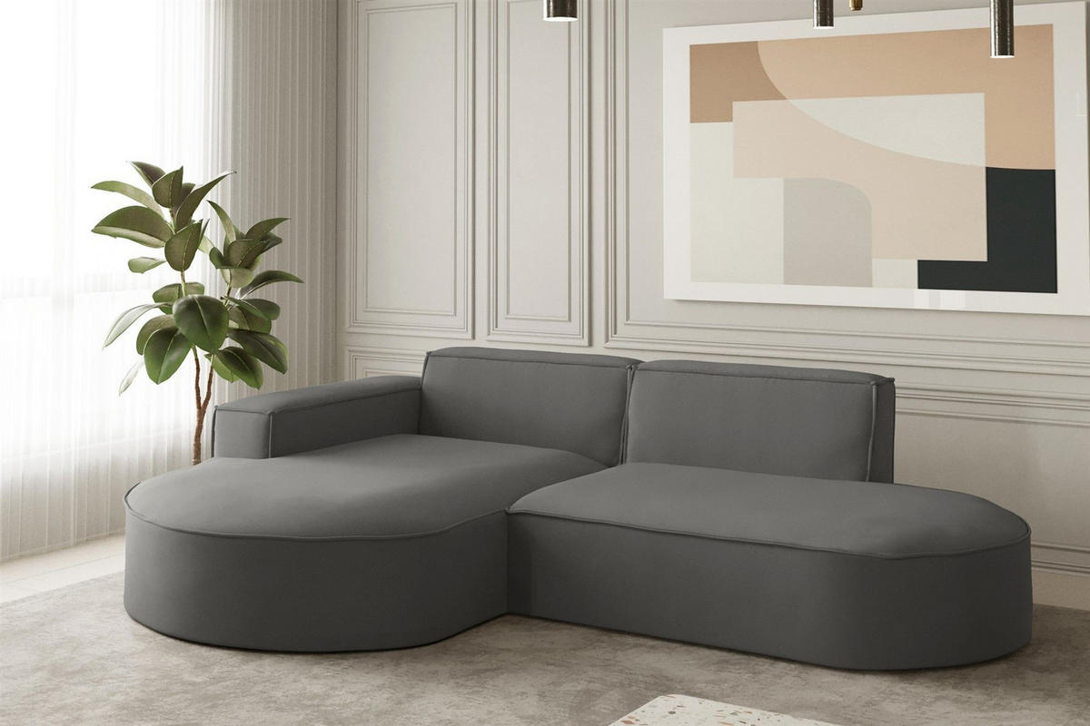 ECKSOFA Palma Xs Ottomane Opera Velvet - Anthrazit, Holzwerkstoff/Textil (236/165cm) - Fun Möbel